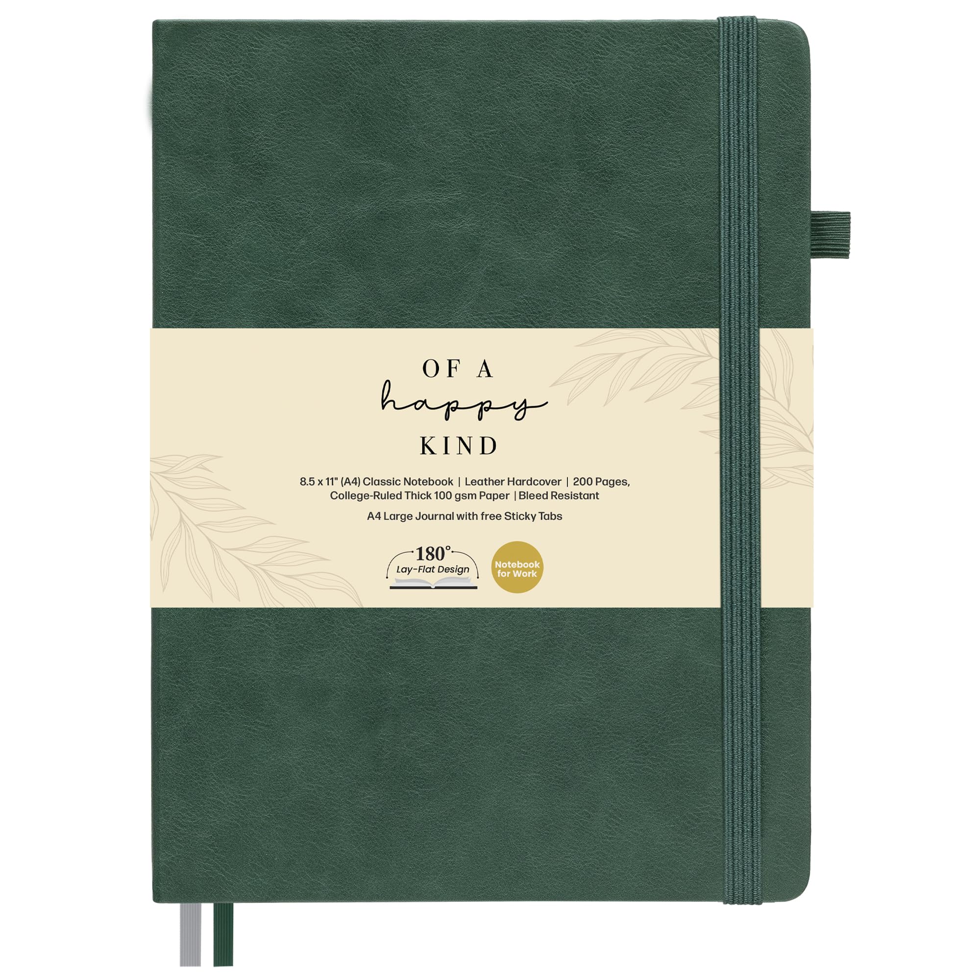 Of a Happy Kind green hardcover journal with its cream branded band